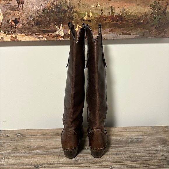 Vintage Tall Chocolate Brown Leather Cowboy Boots - Picture 5 of 9